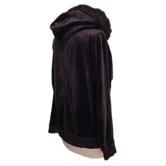 Michael Kors Velvet w Faux Fur Detail  & Metal Zipper Hoodie Jacket Blac… - Picture 5 of 15